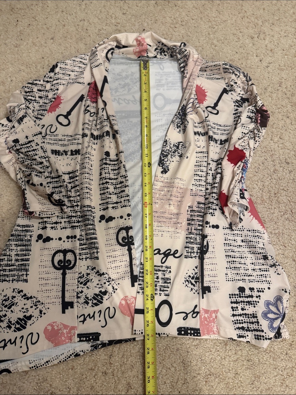 Women’s Cream Printed Open-Front Jacket